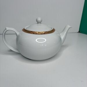 Sears Vintage Large 5.5” Golden “Simply Christmas” Porcelain Tea Pot W Gold Trim